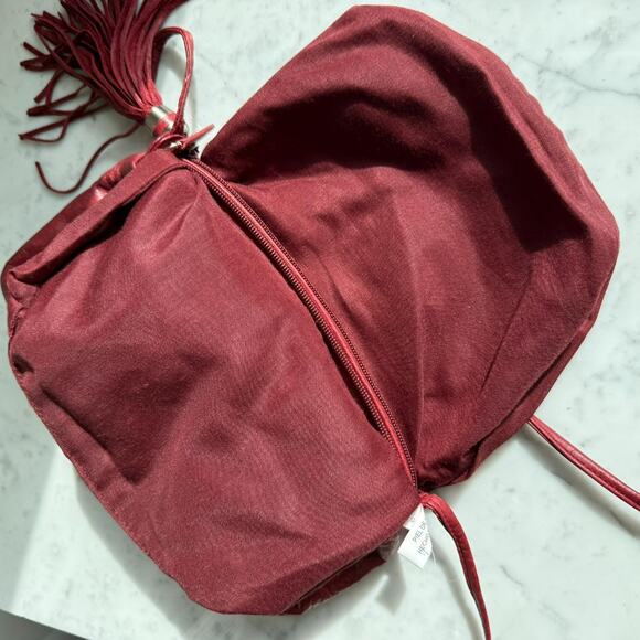 Vintage Genuine Leather Embossed Floral Crossbody Bag Burgundy Red - Picture 6 of 8